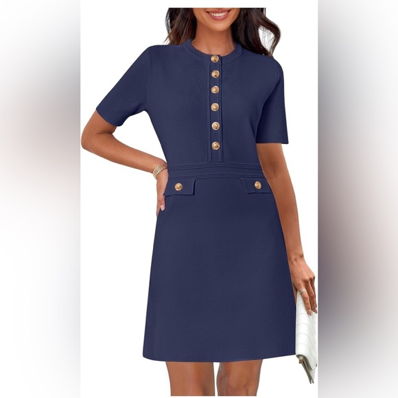 MEROKEETY Women's Knit Bodycon Sweater Dress Button Short Sleeve Dress/size S - Picture 1 of 10